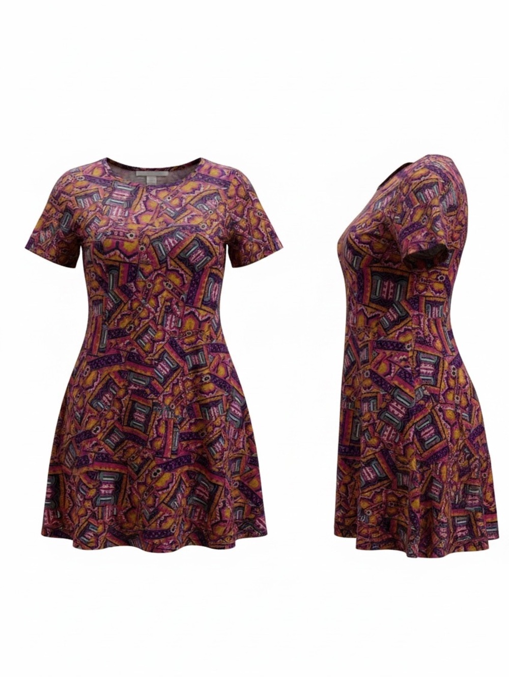 LuLaRoe Unicorn Perfect T Retired Aztec Jewel Tone Geometric Print Tunic Mini XS